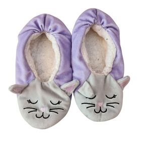 Cat Kitten Fleece Lined Slip-on Slippers Purple